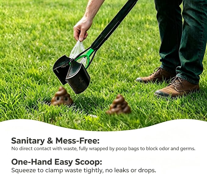 23.6" Pooper Scooper, Portable Dog Poop Pick Up Tool for Large Medium Dogs, Heavy Duty Pet Waste Cleaner for Yard, Lawns, Grass and Outdoor Green