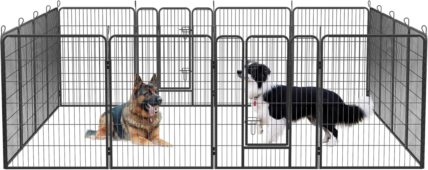 Dog Playpen, Outdoor Dog Fence, 16 Panels, 40" H Dog Pen for Medium/Small Dogs, Heavy Duty Metal Pet Fence with Gate, Portable Dog Fence for RV Camping and Yard (Black)
