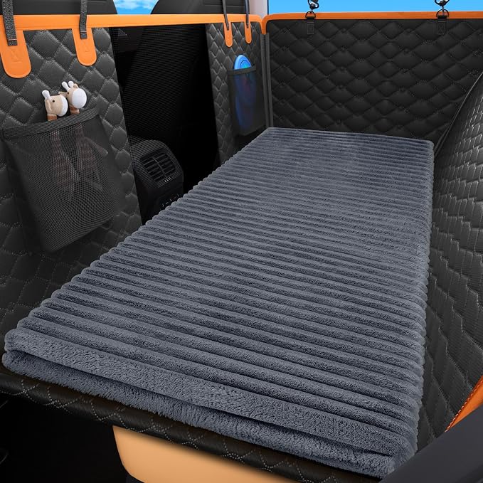 FURTIME Backseat Pet Bed Mat, Non-Slip Dog Bed for Car Back Seat, Washable Travel Pet Mat with Removable Cover, Dog Seat Covers Protector Fit for Backseat Extenders and Trucks SUVs, 54"x 24.8", Grey