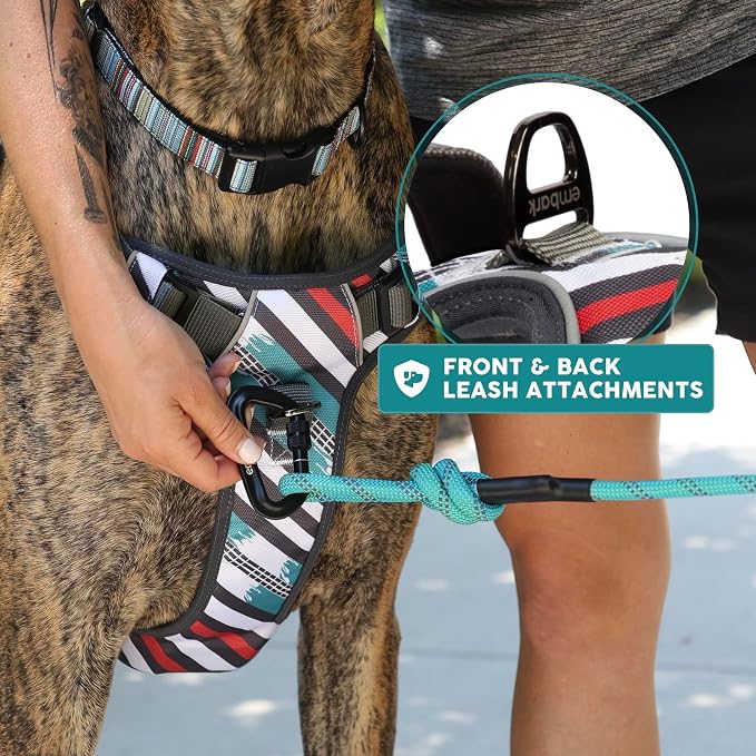 Embark No Pull Dog Harness, Reflective Adjustable Training Vest, No Choke | Adjustable straps fit all dog breeds with sturdy hooks; 360° reflective trim, soft padded Harness Design for All Dogs
