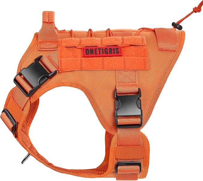 OneTigris Tactical Dog Harness Vest No-Pull Service Dog Vest for Small Dogs | 1000D Pullable Nylon, with Control Handle and Hook & Loop Panels, Easy On & Off, Adjustable for Walking Training Orange XXS