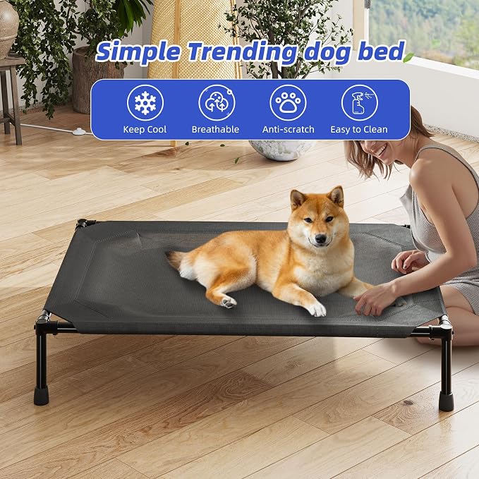Simple Trending Elevated Dog Bed for Large Dogs, Waterproof Raised Dog Cot with Washable Mesh, Cooling Breathable Pet Bed for Outdoor, 42" x 31", Black (Pack of 2)