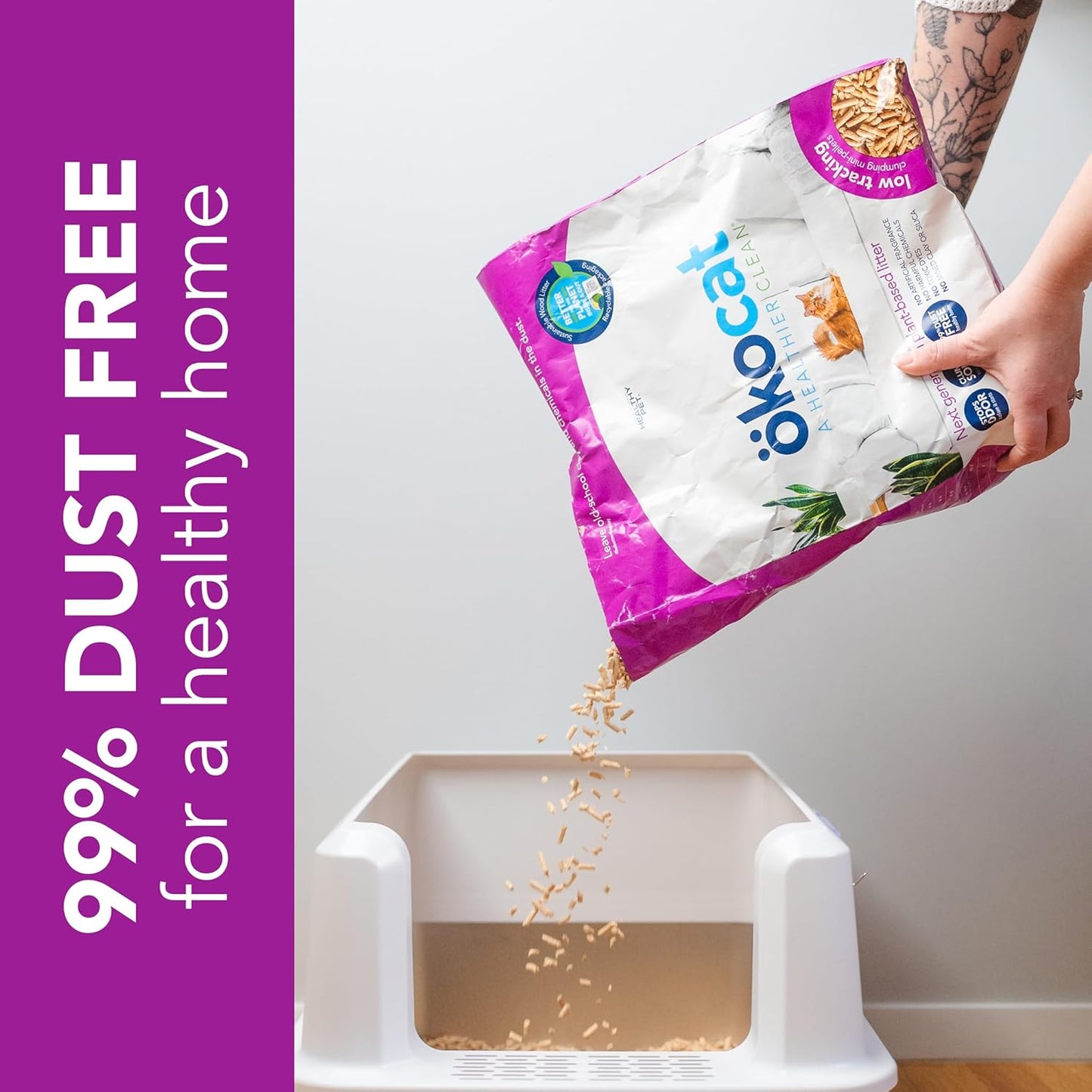 ökocat Less Mess Low Tracking Wood Clumping Cat Litter Mini- Pellets, Unscented, 14.8 pounds - Natural Ingredients, Stops Odor, Clumps Solid, 99% Dust Free, Great for Long-Hair Breeds, All Cats