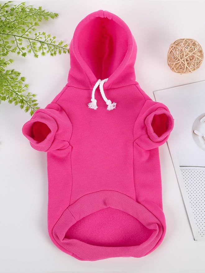 QWINEE Basic Dog Hoodie Sweatshirt Puppy Sweater Warm Cat Costumes Pet Clothes for Chihuahua Puppy Kitten Small Medium Dogs Hot Pink Large