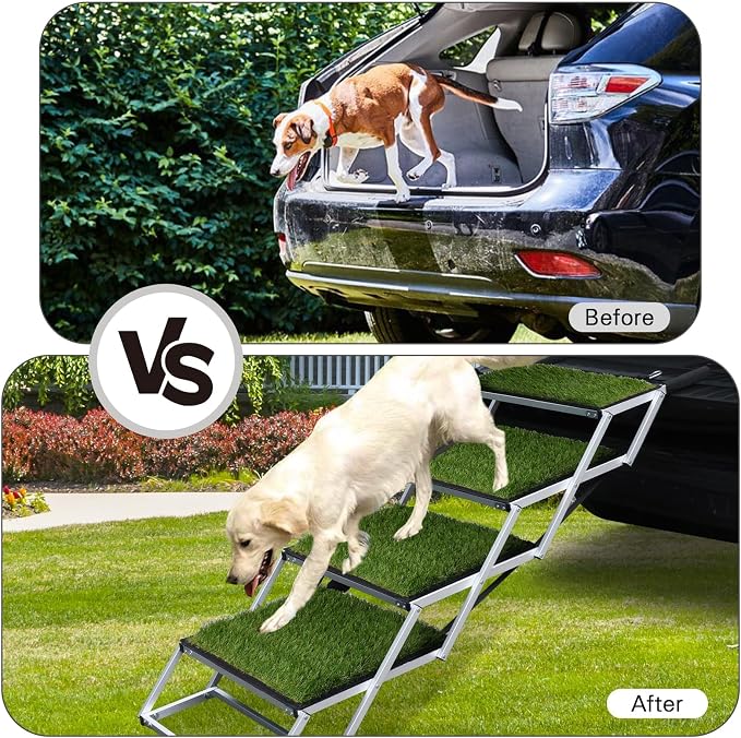 DGSL Folding Dog Stairs for Car, Green 20" Extra Wide 4-Step for Large Dogs | Extra-Wide Stable Steps Reducing Jumping Needs and Supporting Safer Pet Mobility
