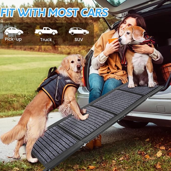 Folding Dog Ramp for Cars, 63"x17" Large Dog Ramp for SUV & Truck, Non-Slip Surface & Side Handle, Portable Pet Ramp