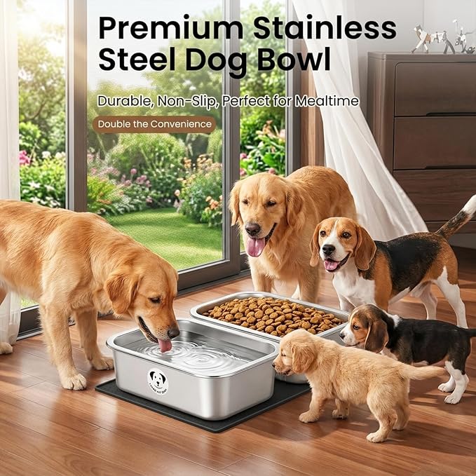 Stainless Steel Dog Bowls for Large Dogs, High Capacity Metal Dog Food Bowls, Food and Water Bowl for Small, Medium and Large Dogs with Non-Slip Mat 0.85 Gallons, 2 Pack
