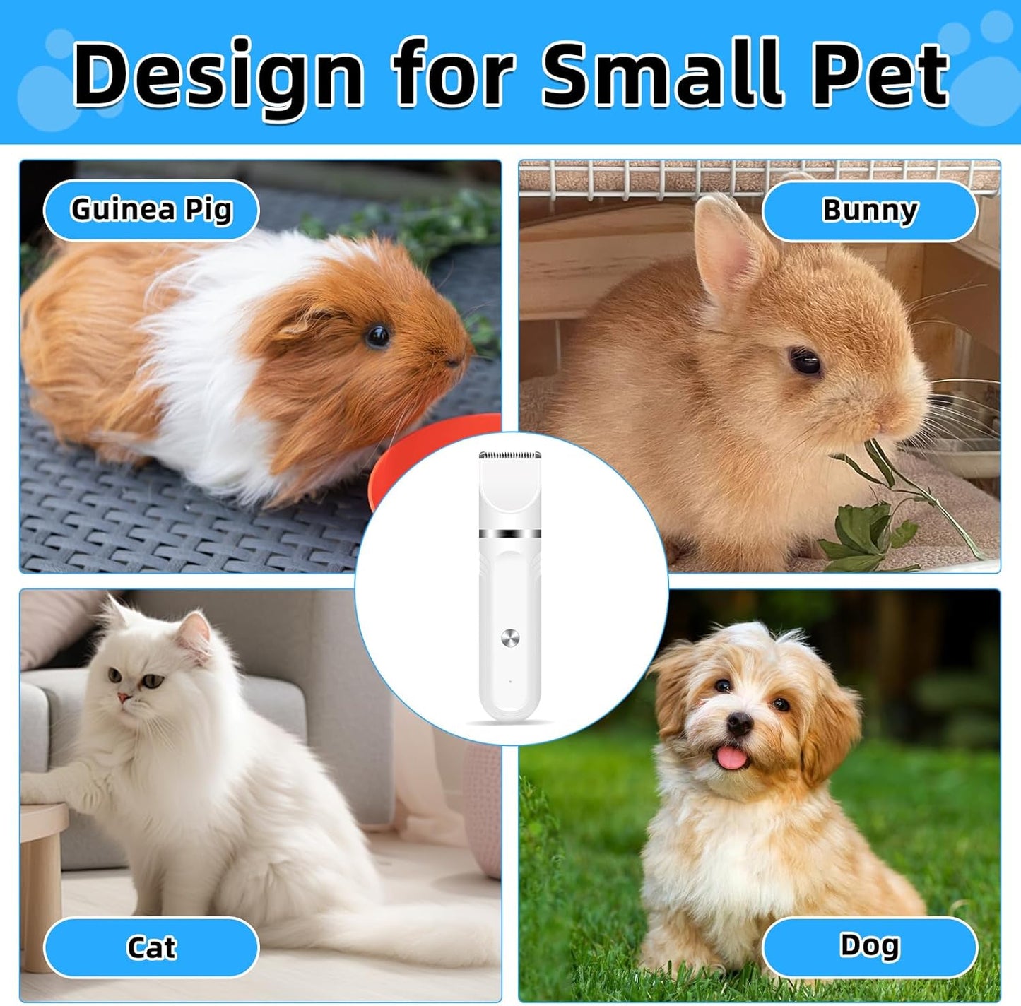 Guinea Pig & Rabbit Grooming Kit 2 in 1 – Cordless Hair Clipper & Nail Grinder for Small Animals– Low-Noise Rechargeable Nail Clippers Electric