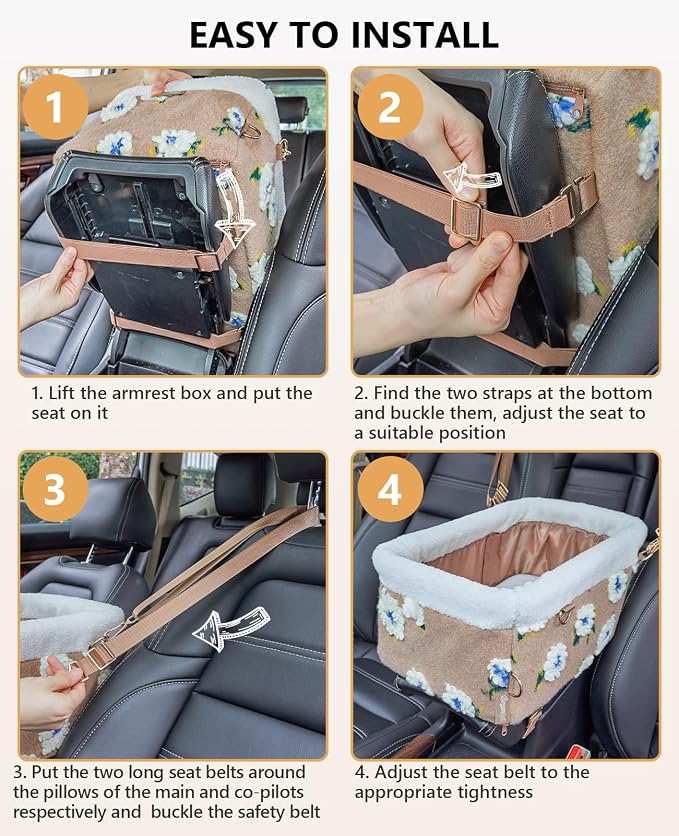 BurgeonNest Center Console Dog Car Seat for Small Dogs up to 9 lbs Pink
