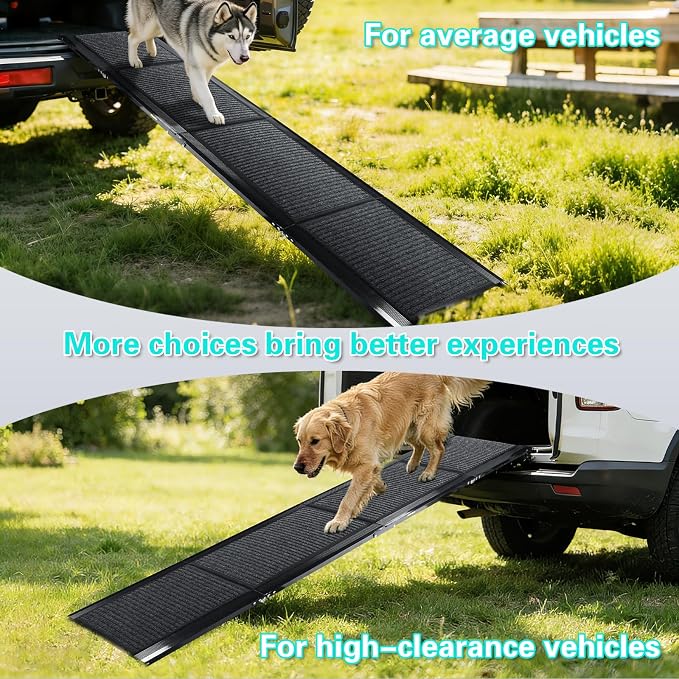 CypherX 71" Dog Ramp for Car SUV, Portable Folding Pet Ramp for Large Dogs | Gentle Incline Dog Car Ramp, Non-Slip Carpet Surface, Quad-Fold Ultra Portable Pet Stairs, Sturdy Aluminum Supports 250lbs