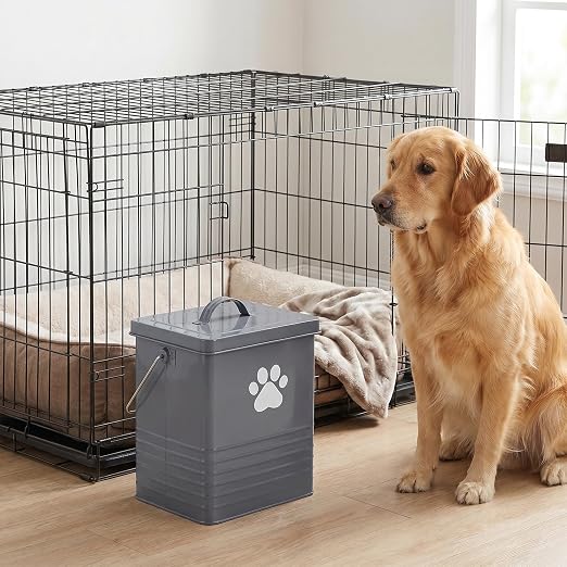 1.85Gal/7L Small Outdoor Trash Can with Lid, Metal Dog Poop Trash Can Outside, Dog Waste Container Bucket Handle(75 Trash Bags Included)-Gray