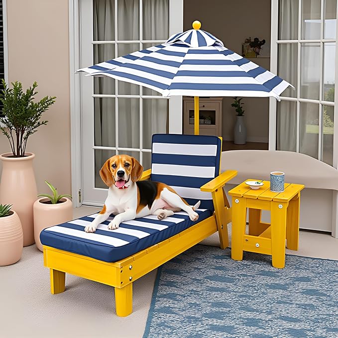 Elevated Dog Bed for Large Dogs with Waterproof Canopy | Indoor/Outdoor Pet Chaise for Backyard, Pool, Beach | Removable Cushion & XL Shade Umbrella | Modern Patio Furniture for Pets