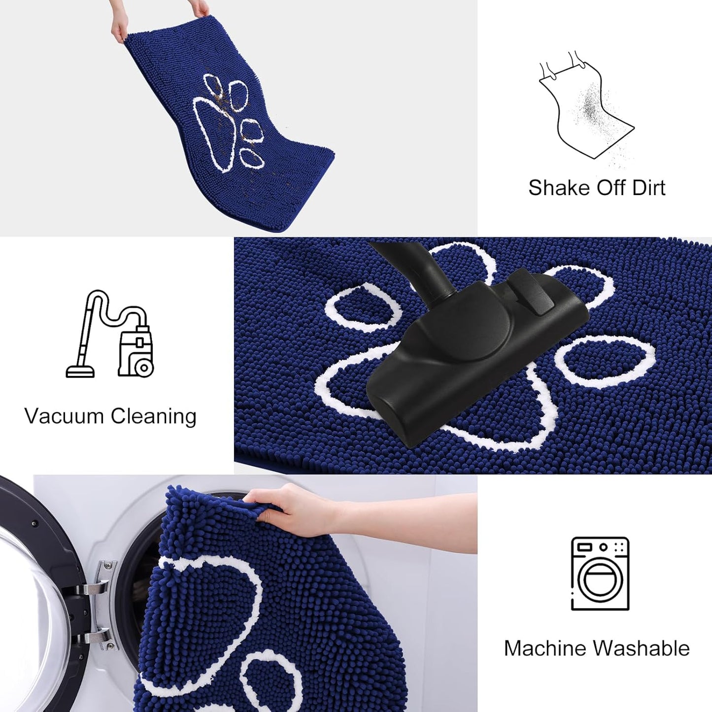 Smiry Dog Door Mat for Muddy Paws, Absorbent Dirt Trapper Non Slip Quick Dry Washable Chenille Mat for Mud Dogs, Entry Rug for Indoor and Outdoor (40x32 Inches, Navy Blue)