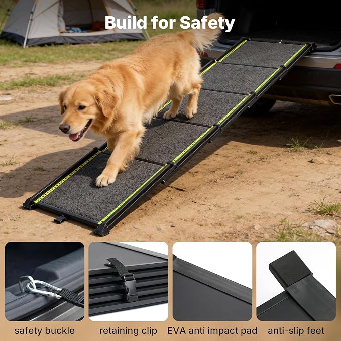 Veehoo Telescoping Large Dog Ramp for Car Truck SUV Pet Ramps 71" L & 20" W | Extra Wide Dog Steps Outdoor Lightweight Cars Ramps with Non-Slip Rug Surface, Portable Foldable Dogs Stairs Up to 110lbs