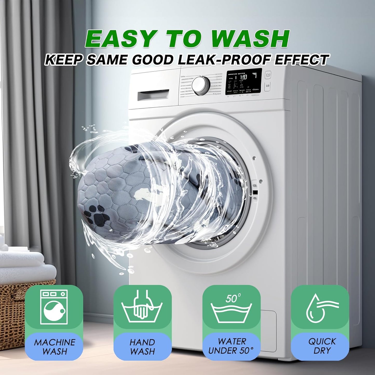 Washable Pee Pads, Puppy Pee Pad for Dogs, 2 Pack Absorbent Reusable Training Dog Pads Pet Puppy Pads, Non-Slip Potty Pads for Whelping, Playpen, Crate, Bed, Grey 24"x24"