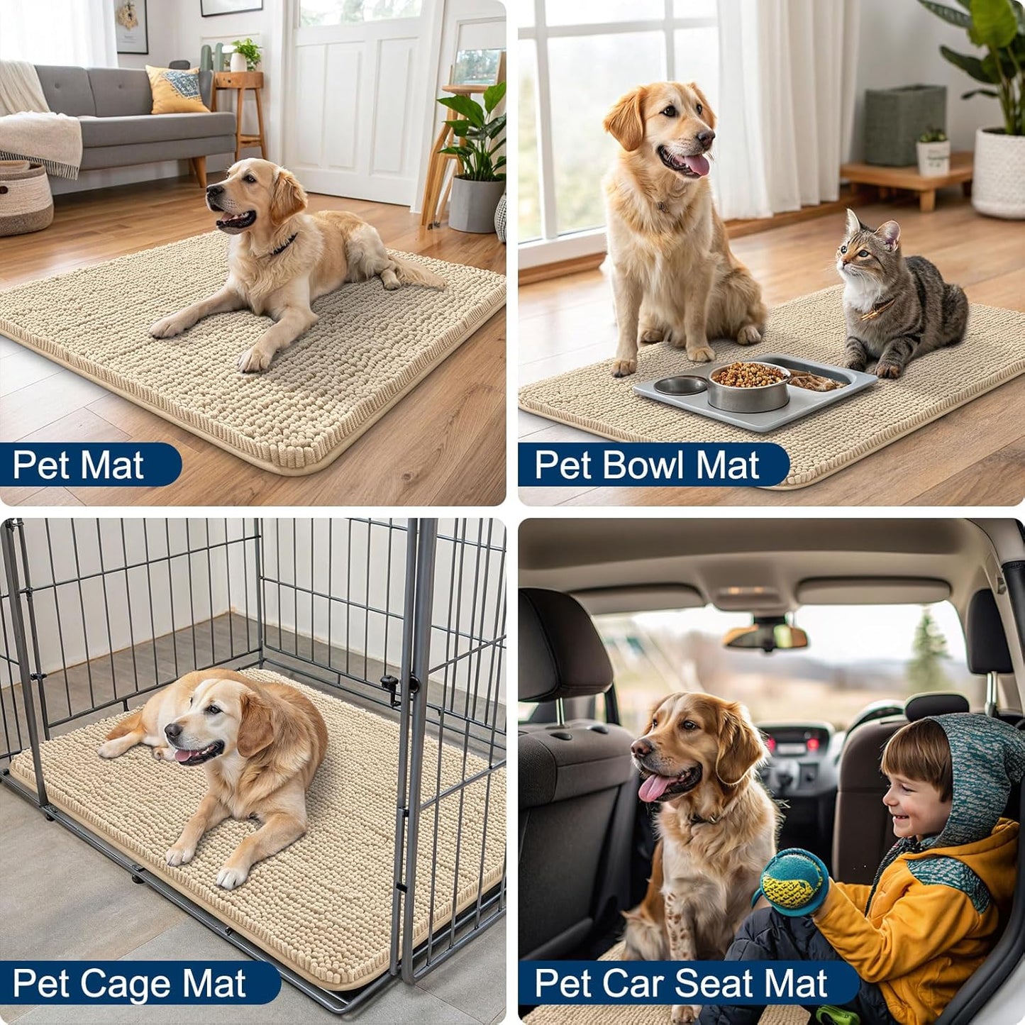 Smiry Dog Door Mat for Muddy Paws 47x20, Absorbs Moisture and Dirt Doormat, Non-Slip Washable Quick Dry Chenille Front Door Mat Indoor Entrance, Entryway Carpet for Inside Floor, Beige