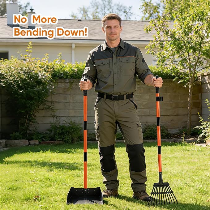 Pooper Scooper, Long Handle Dog Pooper Scooper for Medium Small Dogs Heavy Duty, Pet Supplies Stainless Metal Tray and Rake Set, Use on Grass, Dirt or Gravel, Large