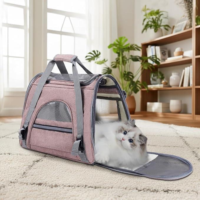 Airline Approved Soft-Sided Pet Carrier for Cats & Small Dogs - Ventilated Travel Bag with Removable Mat, Under 15 lbs, Red