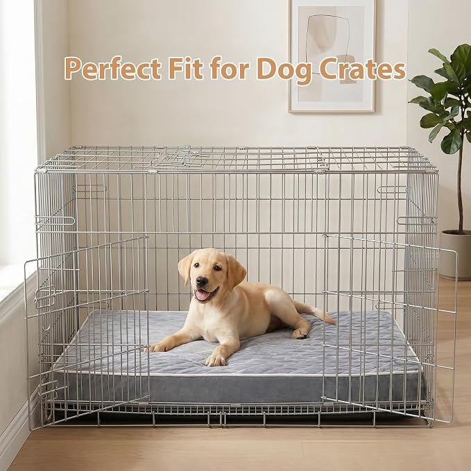 WNPETHOME Orthopedic Waterproof XL Dog Bed for Crate Cozy Sleep | Extra Large Washable Dogs Bed with Removable Cover, Multi-Needle Quilting Dogs XL Crate Bed for Relax , Light Grey 41x27 Inch