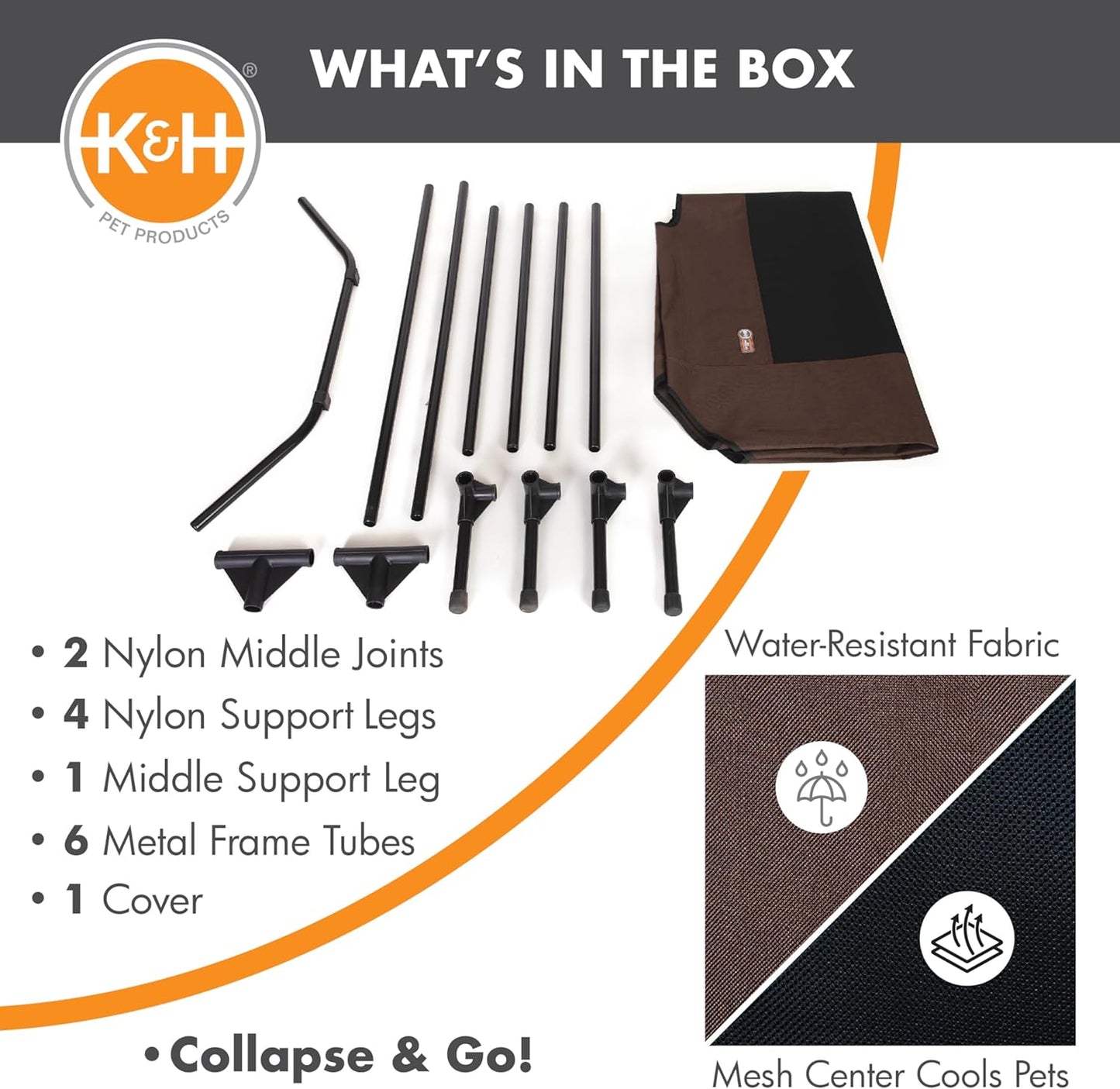 K&H Pet Products Outdoor Elevated Dog Cot, Breathable Cooling Elevated Cot Hammock Pet Bed for XL Dogs, Washable Mesh Cover, Raised Metal Frame, Collapsible, Portable - Extra-Large 50 X 32 Chocolate