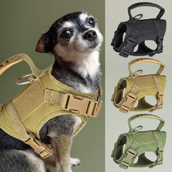 Tactical Nylon Adjustable Dog Vest Harness Comfy Mesh Padding Puppy Vest with Quick-Release Buckle and Rubber Handle for Small Dog/Big Cat