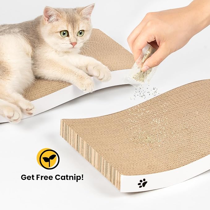 Cat Scratcher, Durable Scratch Pad, Corrugated Cardboard Scratching Board for Indoor Cats, Heavy Duty, Double-Sided Usability, Recyclable, with Catnip, Medium, 4 Pack