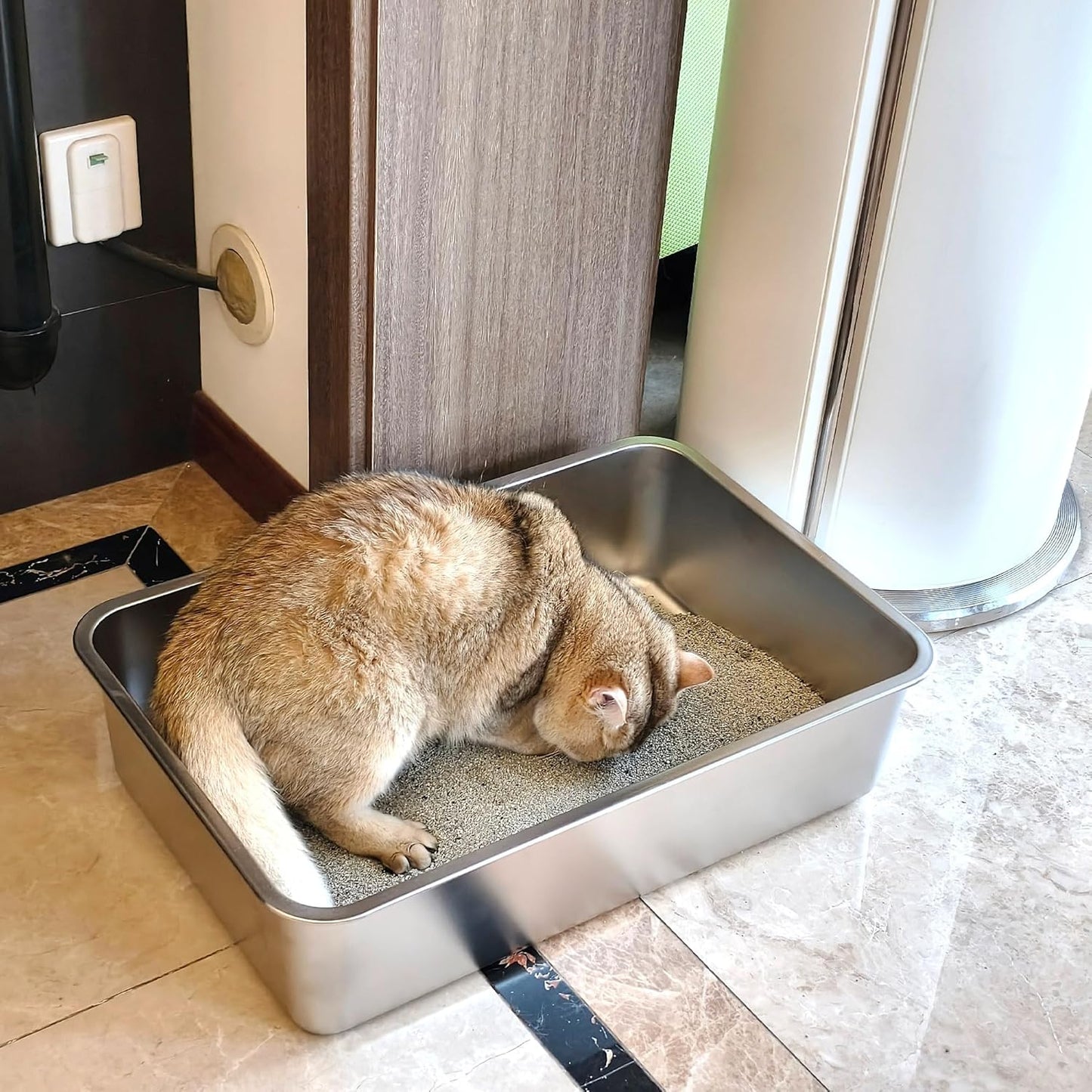 Stainless Steel Litter Box -Metal Litter Box for Big Cats,Large Stainless Steel Cat Box Easy to Clean, Cat LitterBox Pet Toilet-High Sided for Kitten,Kitty,Rabbits,Non Stick, No Smell