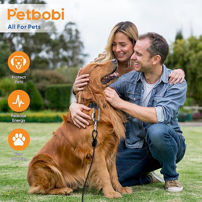 Petbobi Heavy Duty Dog Tie Out Cable and Stake - 50FT Steel Wire Dog Leads for Large Dogs Up to 300lbs, Anti Rust Spiral Stake with Strong Leash & 360° Swivel Hooks - Ideal for Yard, Outdoor & Camping
