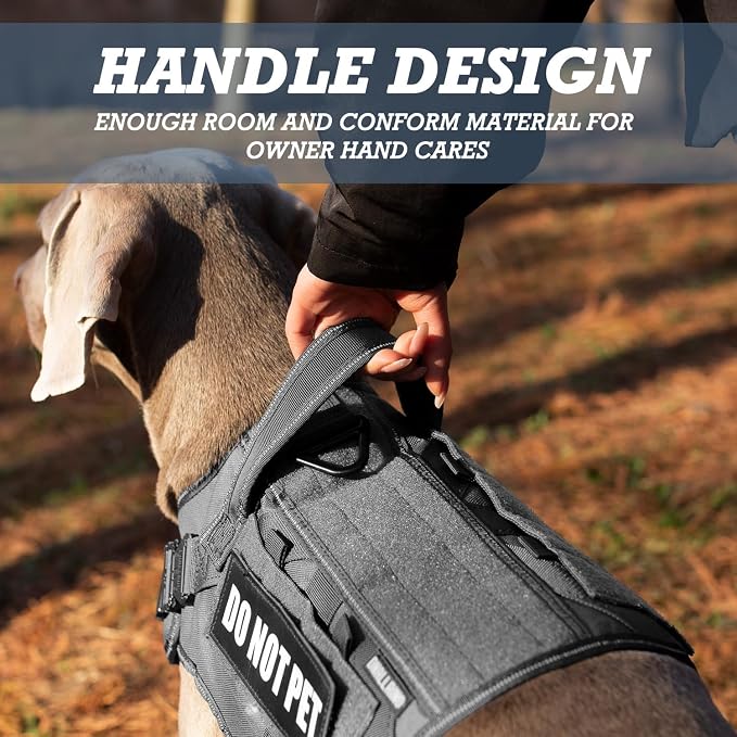 Tactical Dog Harness for Large Dogs, Heavy Duty Dog Harness with Handle, Adjustable Reflective Military German Shepherd Dog Vest Harness with Do Not Pet Patches for Hiking Training Grey