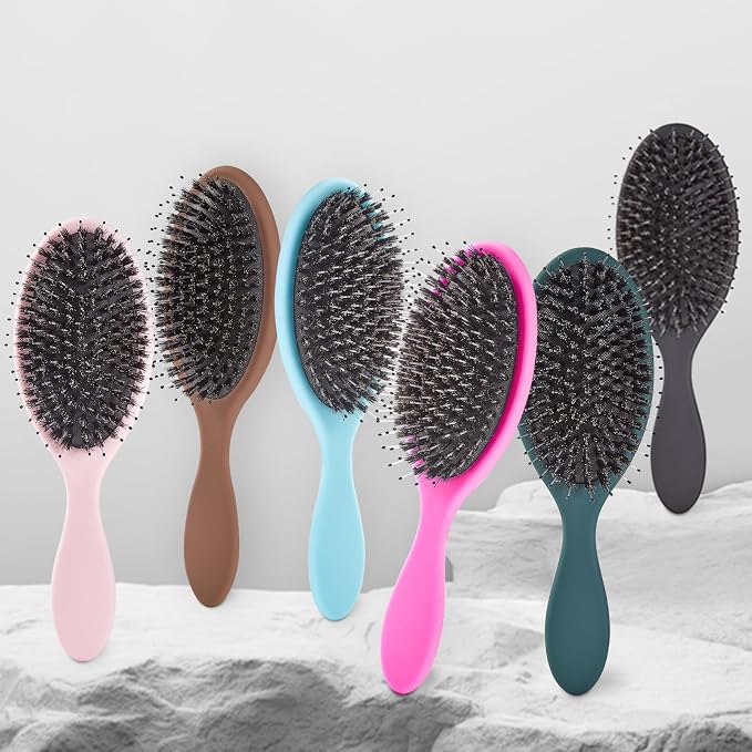 Boar Bristles Hair Brush for Women and Men, Detangling Hair Brush for Smoothing Massage Add Shine, Nylon&Boar Bristles Detangler brush for Hair Healthy (1 Pack-HotPink)