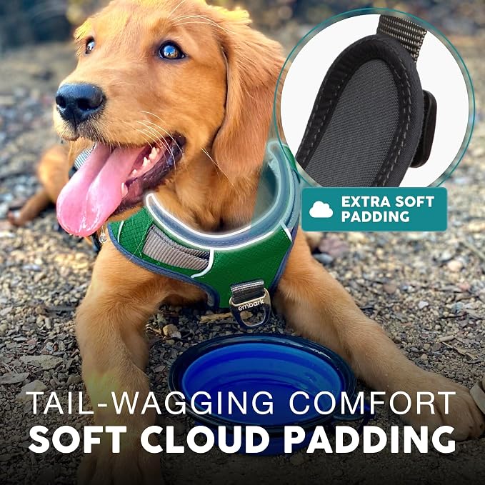 Embark No Pull Dog Harness, Reflective Adjustable Training Vest, No Choke | Adjustable straps fit all dog breeds with sturdy hooks; 360° reflective trim, soft padded Harness Design for All Dogs