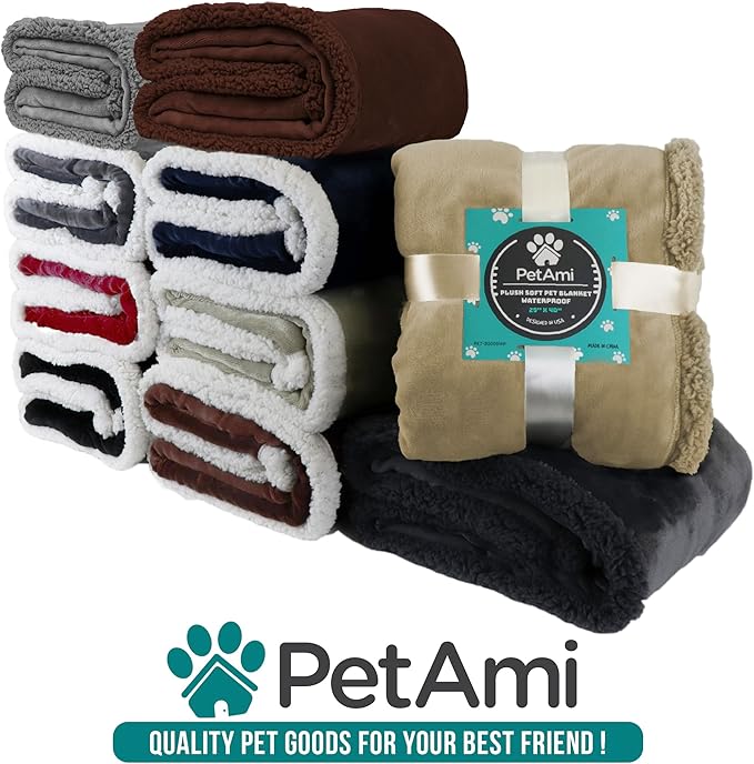 PetAmi Waterproof Dog Blanket for Medium Large XL Dog Puppy Cat Throw for Couch Cover Leakproof Protection, Sherpa Fleece, Reversible Soft Washable 80x60 Brown Brown