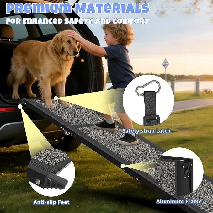 Dog Ramp for Car 71" x 20", Folding Pet Ramp for Large Dogs with Non-Slip Rug Surface, Portable Dog Car Ramp for SUV Car & Truck