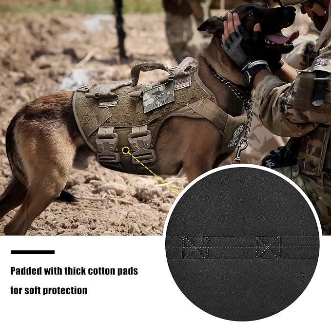 Tactical Dog Harness K9 Dog Training Vest Adjustable Padded Police Service Dog Working MOLLE Vests for Large Medium Dogs Mals GSD Lab… …