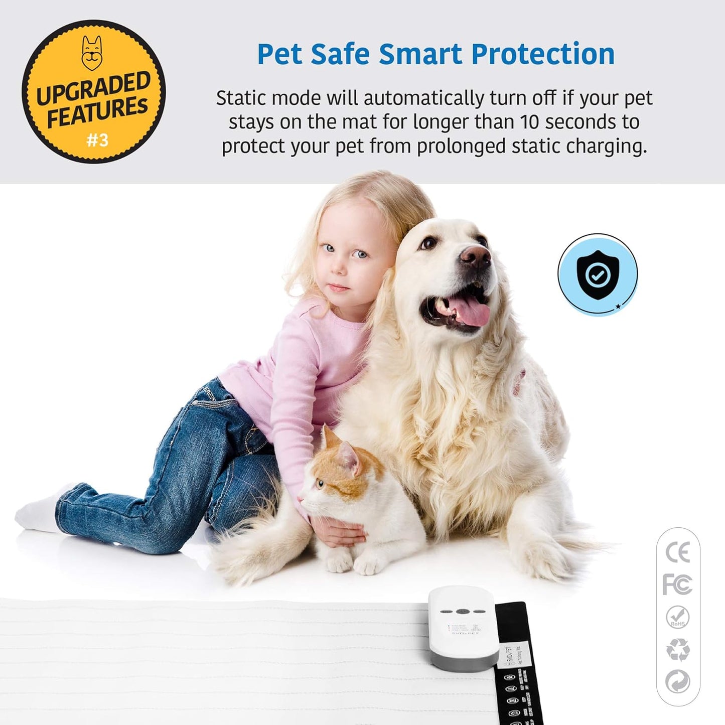 SVD.PET (2-Pack Pet Training Mat with Tester, Shock Pad for Dogs Cats, Electronic Repellent mat for Indoor, 3 Training Modes, 5 Levels, Pet Safe Mode (White controler 60" X 12")