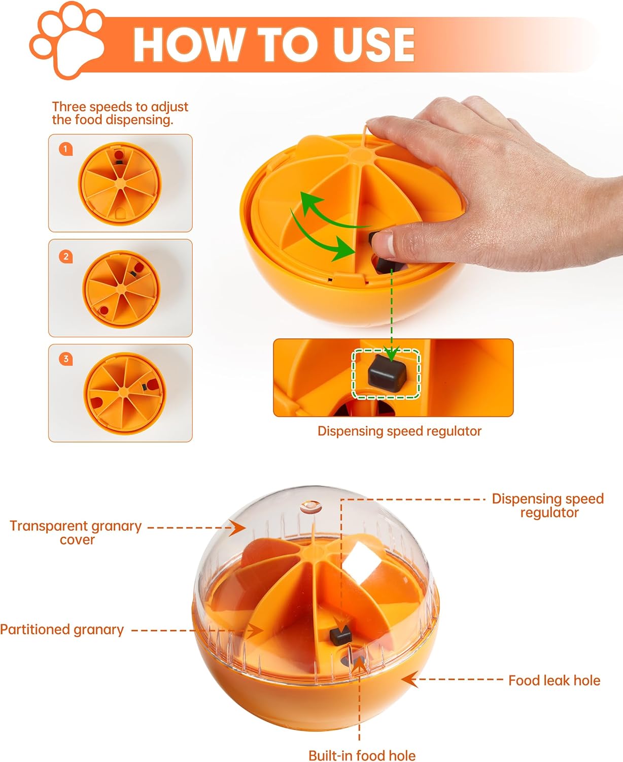 Enrichment Interactive Dog Treat Toy - Level 1 Mental Stimulation for Dogs,Mentally Stimulating Dog Toys for Boredom Busy (Beginner-Orange 5.6" Squeaky Ball)