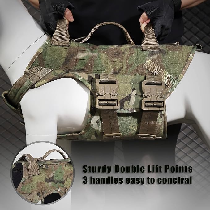 Tactical Dog Harness K9 Dog Training Vest Adjustable Padded Police Service Dog Working MOLLE Vests for Large Medium Dogs Mals GSD Lab… …