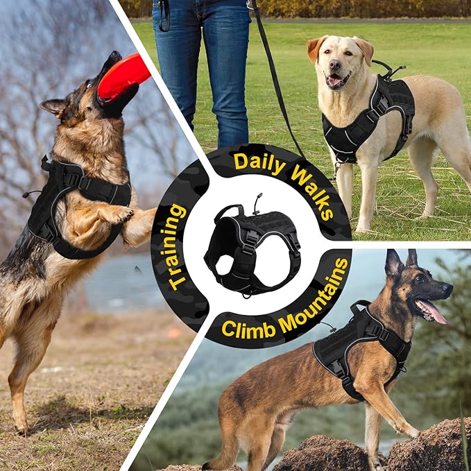 WINGOIN Black Tactical Dog Harness for Large Dogs,No Pull Dog Harness | Heavy Duty with Handle,Adjustable Reflective,Military K9 Style,Big Size Pet Vest,for German Shepherd,for Walking Hunting