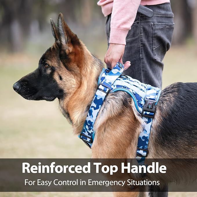 No Pull Tactical Dog Harness,Service Dog Vest Molle & Loop Panels | Ocean Blue XL, Metal Front & Back D-ring, Reflective, Easy Control with Padded Handle for Small Medium Large Dogs