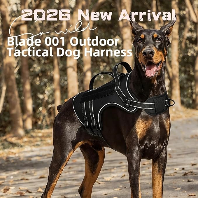 Tactical Dog Harness Adjustable Reflective No Pull Dog Harness, XL | 2 Control Handles, Hook and Loop Panel for ID Patch, Pet ID Tag, Breathable Mesh Padding, Heavy Duty Dog Harness, Training
