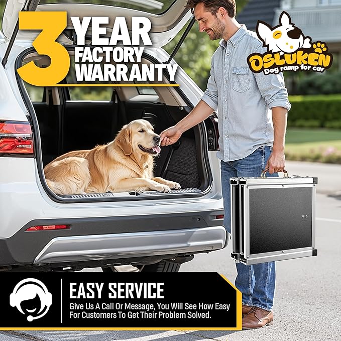 71" Aluminum Alloy Dog Ramp for Car SUV Truck Side Door, Foldable Outdoor Pet Ramp with Adjustable Support Head, Non-Slip Traction Surface, Sturdy Ramp for Large Dogs Up to 200 LBS (4 Folded)