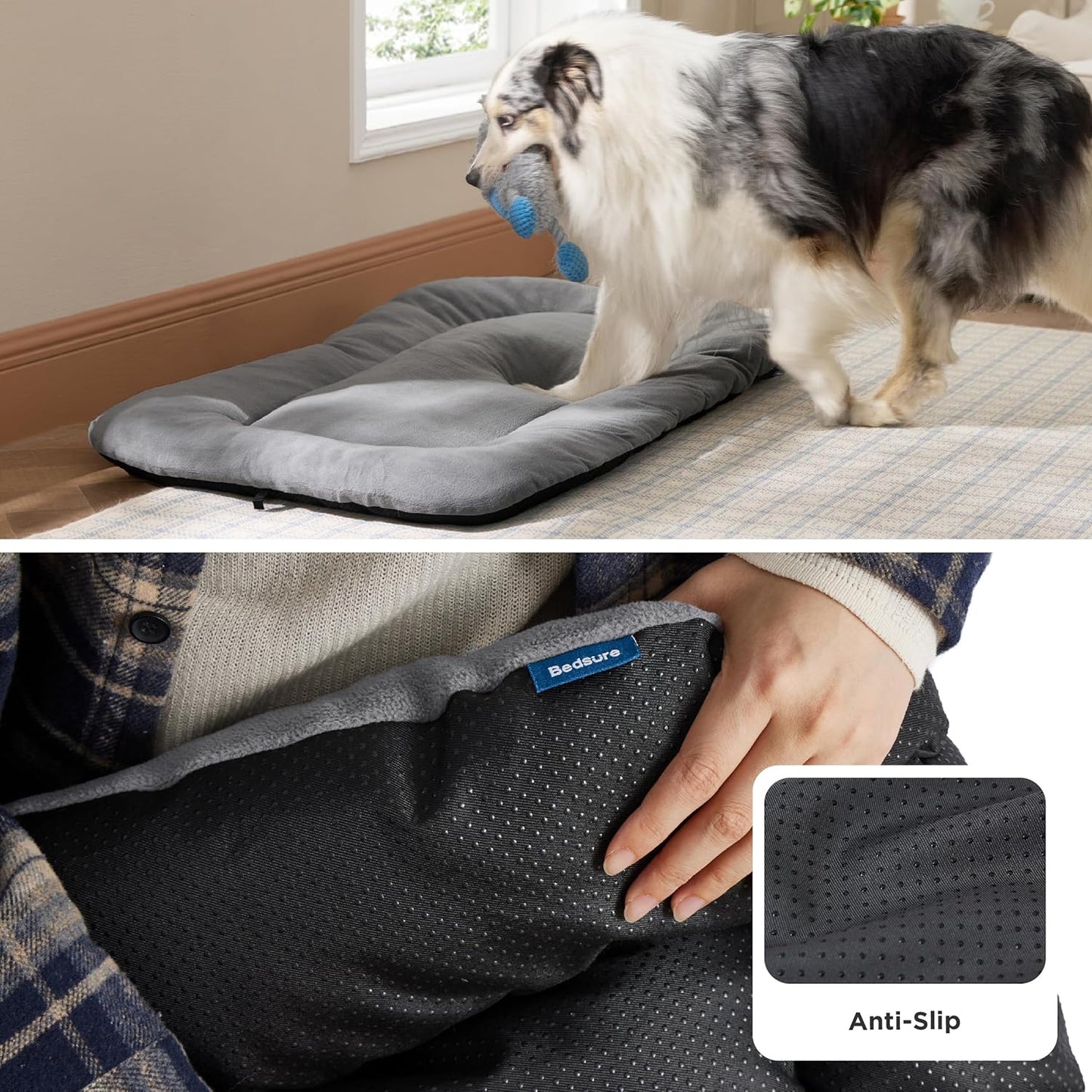 Bedsure Washable Dog Crate Pad for Small Dogs, Anti-Slip Puppy Kennel Dog Bed for Crate - Ultra Soft Fleece Flat Thin Pet Mat (Not Chew Proof), Light Grey 23"x17"