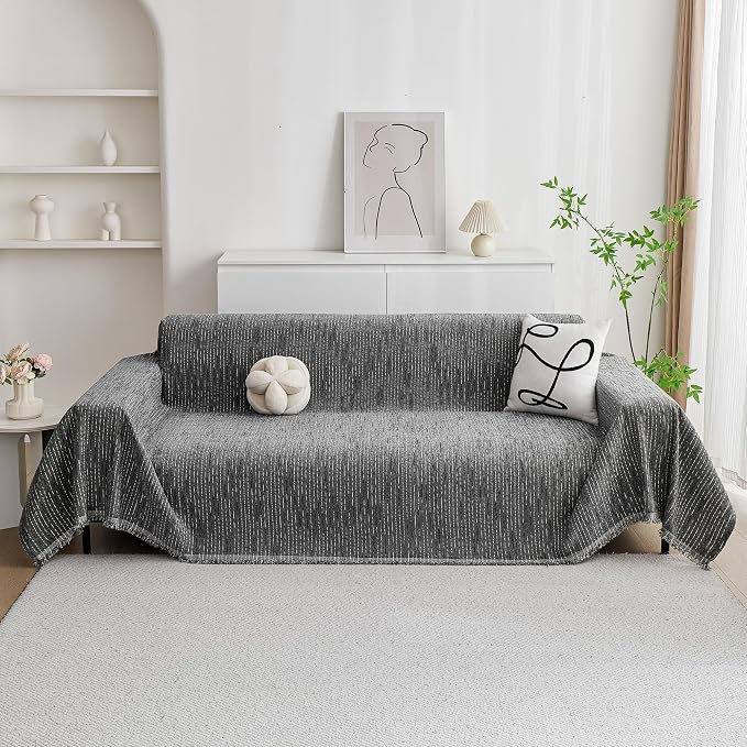 MYSKY HOME Couch Covers for Sofa, Dog Couch Cover Protector, Dark Grey Lines Sofa Covers for Sectional L Shape, Pets Couch Throw Cover Washable Durable Large Couch Cover for Dogs, Cats, 71" X118"