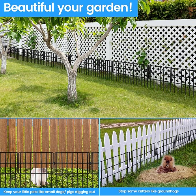 20 Pack Animal Barrier Fences, 1.5" Gap No Digging Garden Fence Panels, Metals Black Deterrent Fence for Dogs Rabbits, Decorative Fence for Outdoor Landscape Patio Total 20 ft(L)×16 in(H)