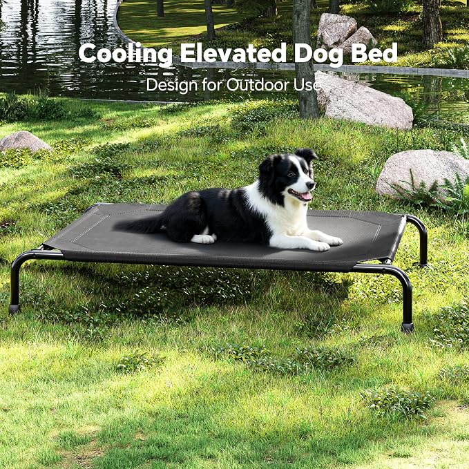 Ekisemio Elevated Dog Bed for Large Dogs, Waterproof XL Pet Cot with Breathable Mesh, Outdoor & Indoor Cooling Dog Bed, Raised Frame for Joint Support, Black