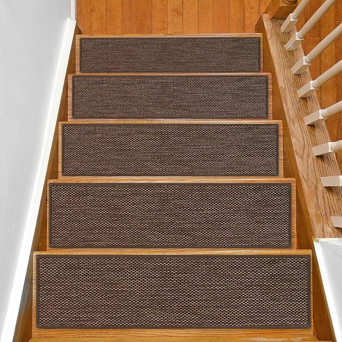Stair Treads Non Slip for Wooden Steps Indoor 9" x 36" 4 Pack Extra Wide Stair Tread Carpet Stairs Runner, Step Pads with Reusable Adhesive for Dogs Kids Elders, Machine Washable, Brown
