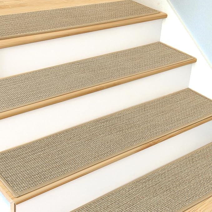 Stair Treads Non Slip for Wooden Steps Indoor 9" x 36" 8 Pack Extra Wide Stair Tread Carpet Stairs Runner, Step Pads with Reusable Adhesive for Dogs Kids Elders, Machine Washable, Beige
