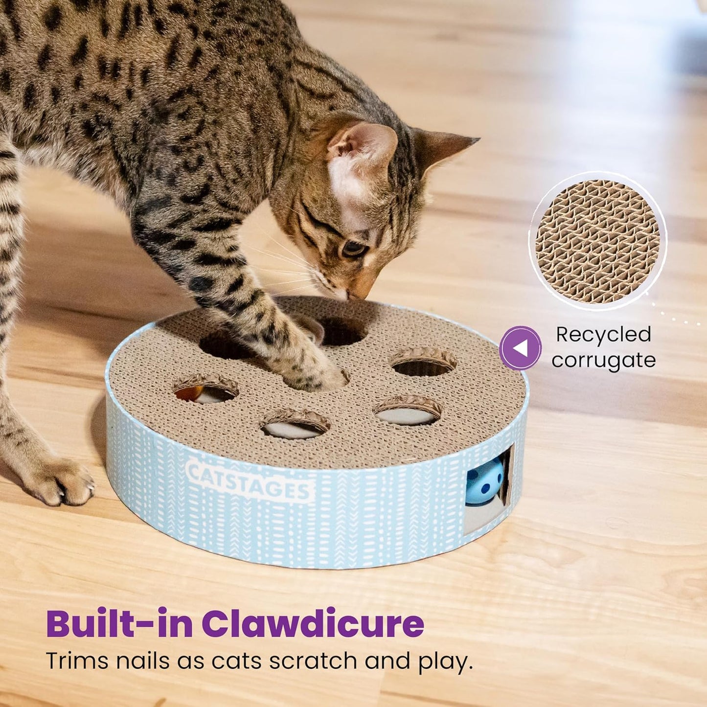 Catstages Scratch N' Hunt Interactive Cat Puzzle Toy with Scratcher Corrugate for Nail Care, Engages Hunting Instincts