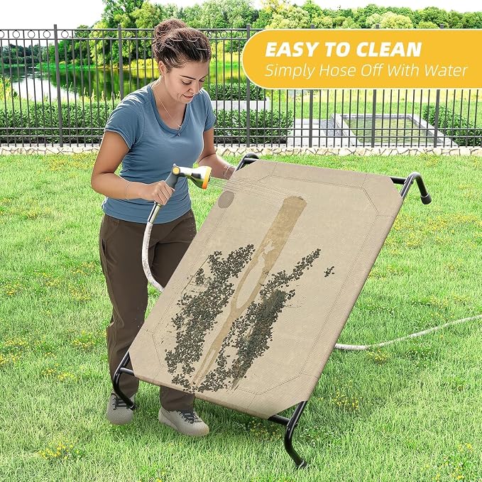 Simple Trending Elevated Dog Bed for Large Sized Dogs, Outdoor Raised Dog Cot Pet Hammock Bed with Cooling Breathable Mesh Anti-Slip Feet, Brown, 47.75inches | Pet Hammock Bed with Cooling Breathable Mesh, Cooling Bed for Dogs, Anti-Slip Feet, Brown, 4...