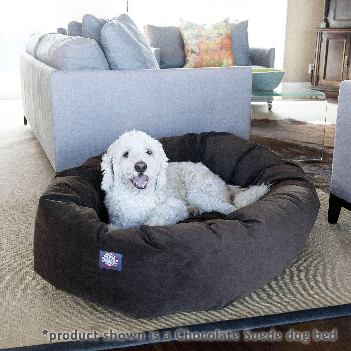 Majestic Pet 24 Inch Suede Calming Dog Bed Washable 24x19x7 (Inch) – Cozy Soft Round Donut Dog Bed with Spine Support for Dogs to Rest Their Head - Pet Bed Small – Sage